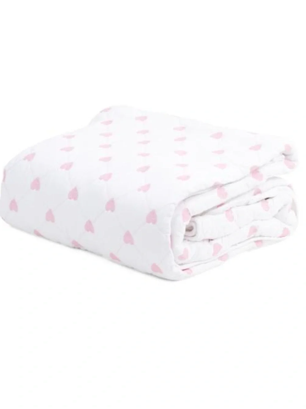 cupcakes & cashmere White Cotton Quilt with Pink Heart Motif